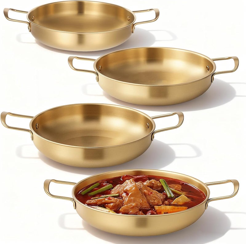IANFAN 4 Pack Korean Ramen Noodle Pot, Stainless Steel Golden Stockpot with Handles Korean Cooking Pot Fast Heating Pot for Soup Noodles Pasta Home and Outdoor Use, Sizes 7.5", 8.3", 9", 10" - Image 1